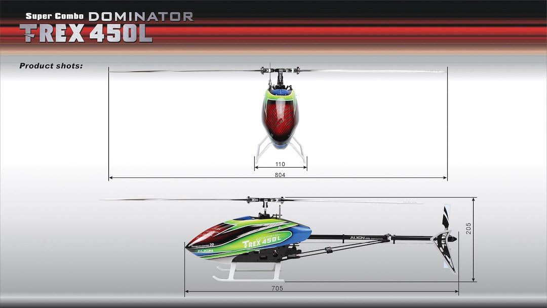 ZYHOBBY T-REX 450L Dominator Dimensions