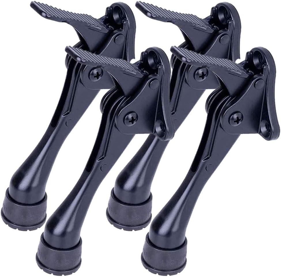One Touch Kickdown Door Stopper, Door Holder, Heavy Duty Door Stops, Bottom of Door, Height-Adjustable Rubber Tips by HASHI (Black 4 inch x 4pack)