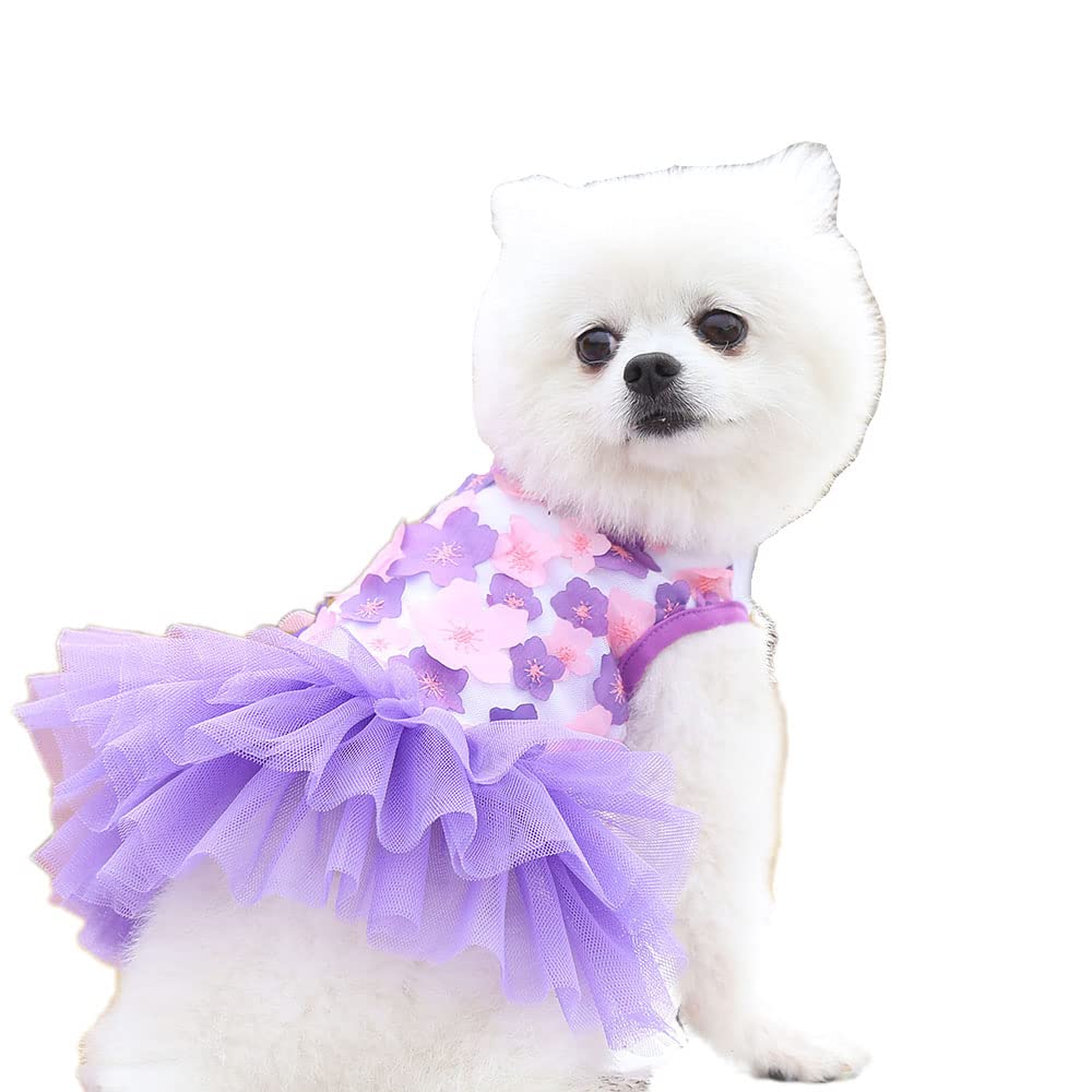 Clopon Dog Dress Puppy Clothes for Small Dogs Girl Cute Dresses for Tiny Puppy Princess Dress Birthday Purple L