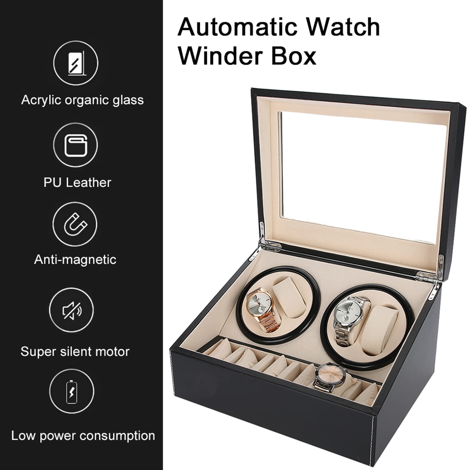 Cocoarm Scatola Rotante per Orologi Automatici, 4+6 Posizioni, con Cacciavite Elettrico, Motore Silenzioso, Rivestimento in Pelle PU