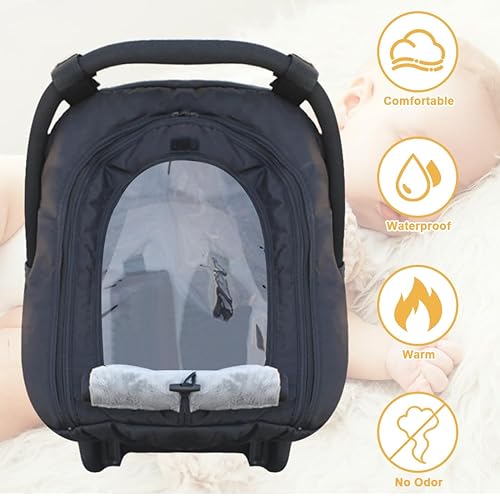 Miniatura 4 de TSAYAWA Funda de asiento de automóvil para bebé, para invierno, cálida y acogedora funda de asiento de automóvil para bebés con ventana de EVA,