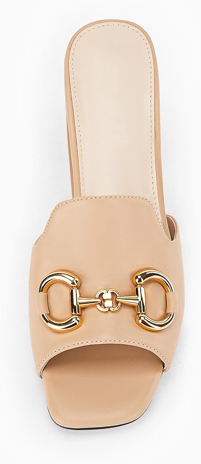 gihubafuil Women's Sandals Chunky Heel Peep Toe Slides Single Band Comfort Mules Slip-on with Metal Chain for Summer - Image 4