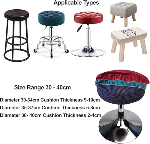Miniatura 6 de Funda redonda para taburete de 12 a 16 pulgadas, fundas de asiento redondas para taburetes de bar, tela de lujo elástica, lavable, jacquard a prueba