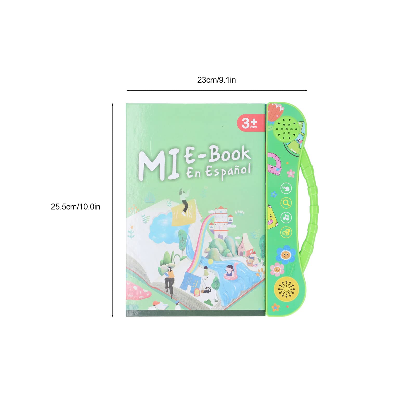 SIXRUN Libro Sonoro Educativo Interattivo Parlante Spagnolo per Bambini con Giochi e Storie, Impara lo Spagnolo per Bambini Verde, Plastica 10,0x9,1 Pollici