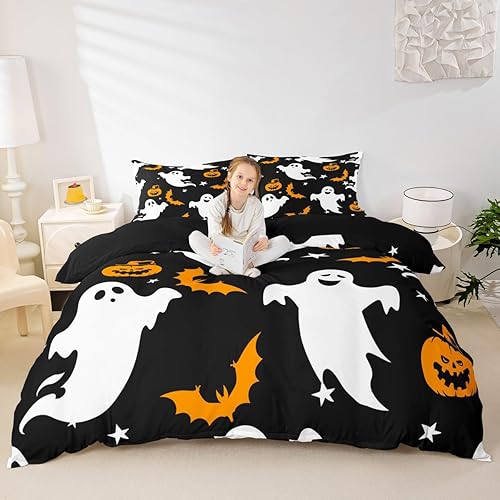 Miniatura 4 de Feelyou - Juego de funda para edredón, ultrasuave, para niños, niñas y adolescentes, tamaño individual, diseño para Haloween de fantasmas, galaxias