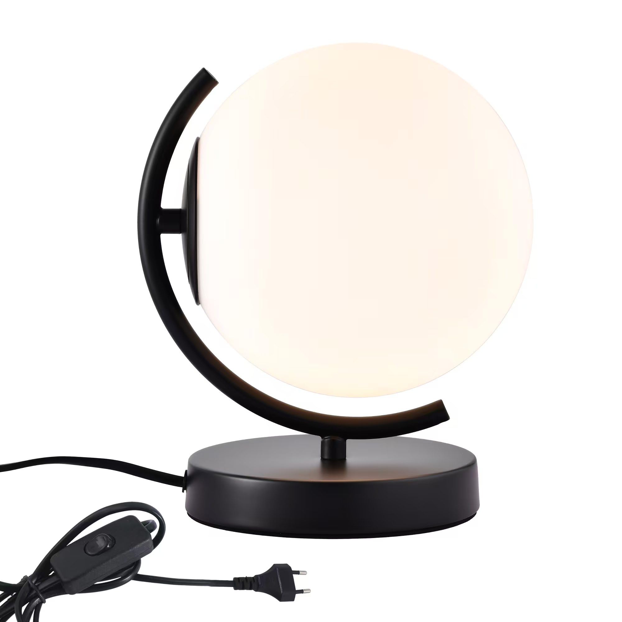 Alighting Tischlampe Schwarz, Opalglas Kugelleuchte Innen | Nachttischlampe Kugel Vintage Tischleuchte für Schlafzimmer , Wohnzimmer, E14