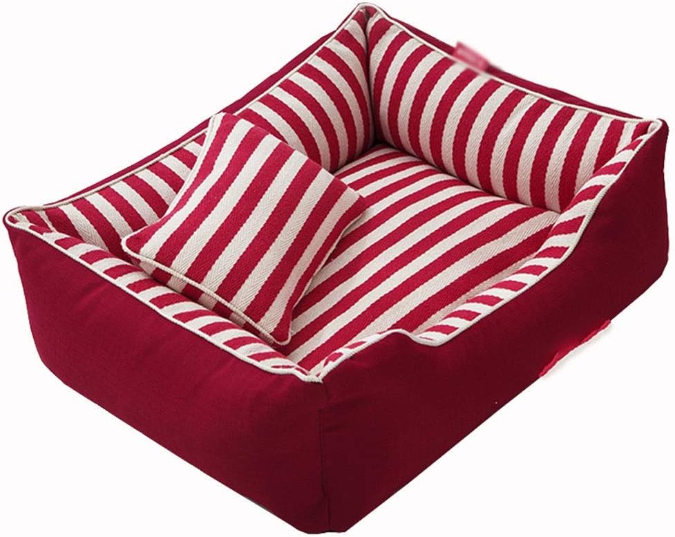 Pet Bed Doghouse Cathouse Summer Small Dog Medium-Sized Dog Teddy Dog Bed Dog Mat Four Seasons Waterproof Removable and Washable Navy Stripes- Pet Cushion Bed (S)
