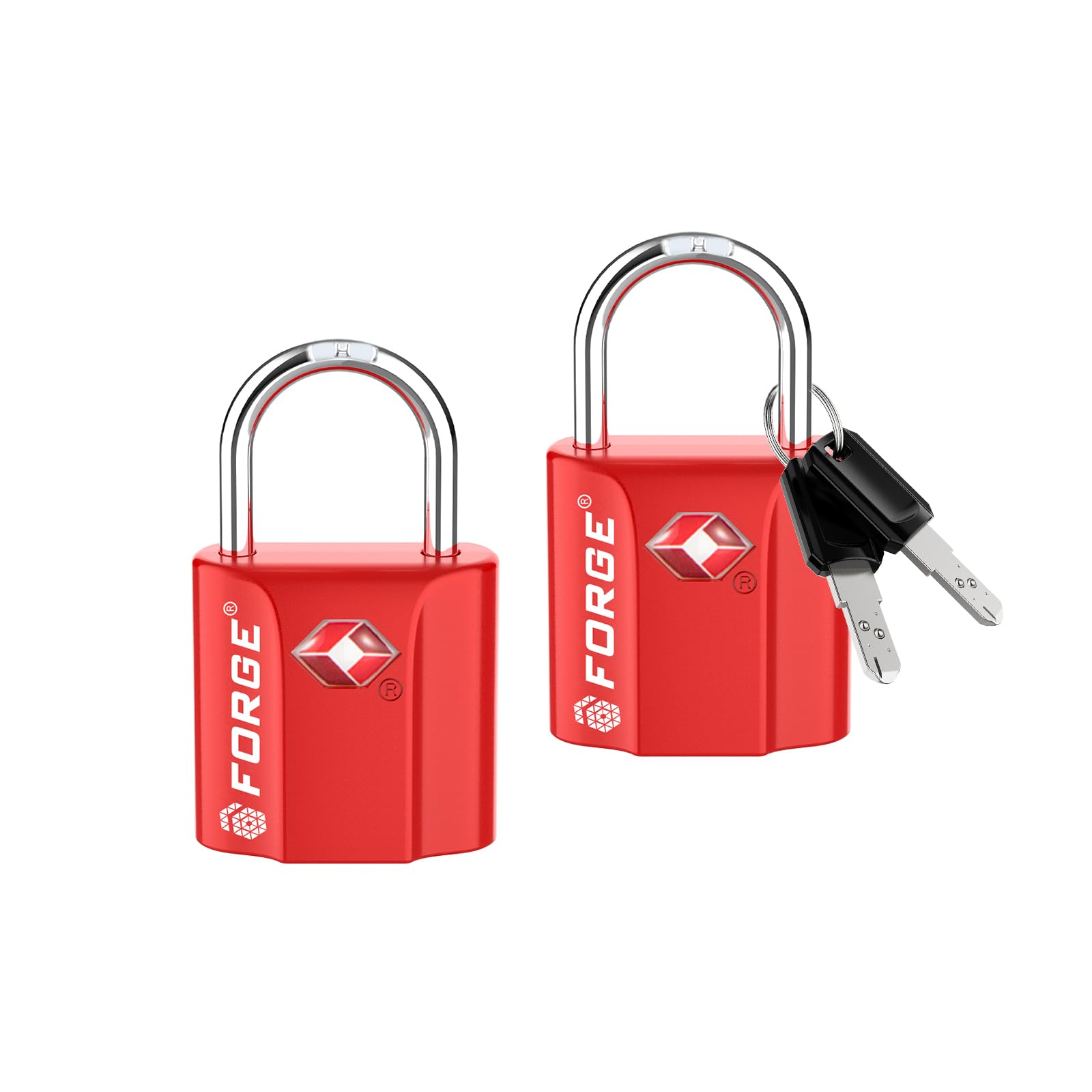 Forge 1''x1'' TSA Approved Luggage Locks: Ultra Secure dimple Key Travel Locks with zinc Alloy Body, for Luggage, Travel Cases, Backpacks, Red 2PK.