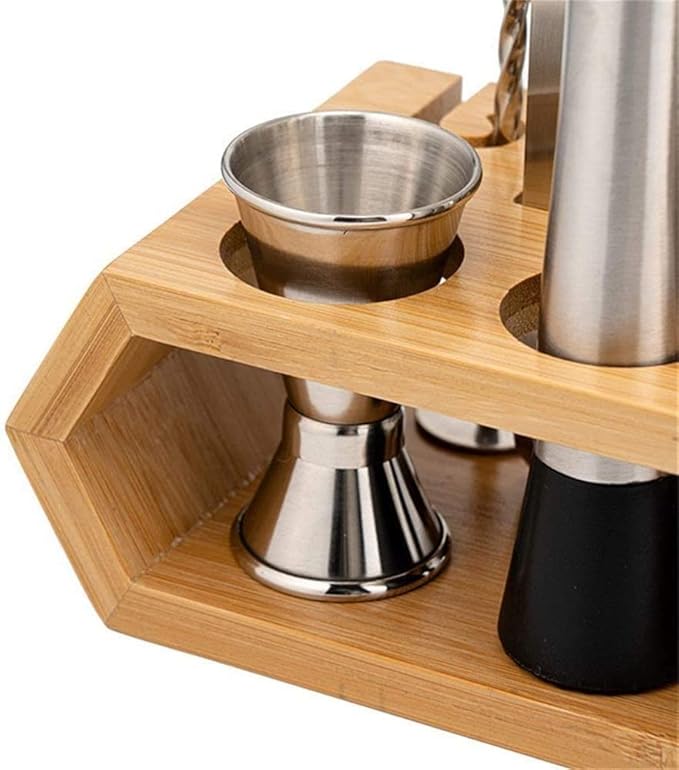 Kit Bartender Coctelera Set Bar, Acero Inoxidable, 10 Piezas con Stand Bambú miniatura 4