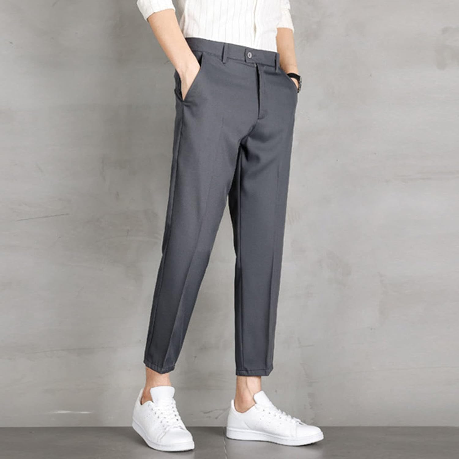 Men Thin Solid Simple Pencil Pants Classic Casual Stretch Pant Business Dress Pants Slim Fit Skinny Suit Pants