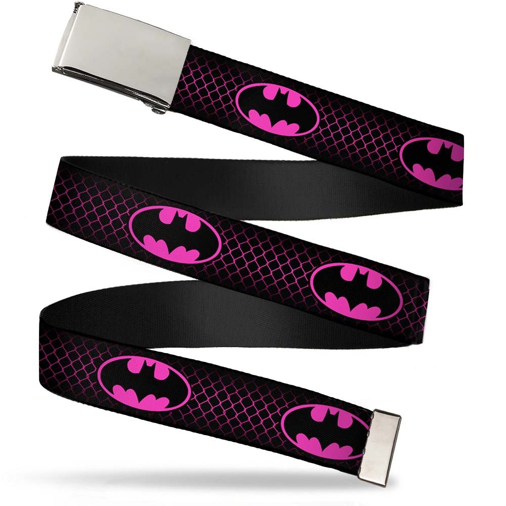 Buckle-Down Big Web Belt Batman, Batman Shield/Chainlink Black/Hot Pink, 1.0" Wide-fits up to Kids Size 20