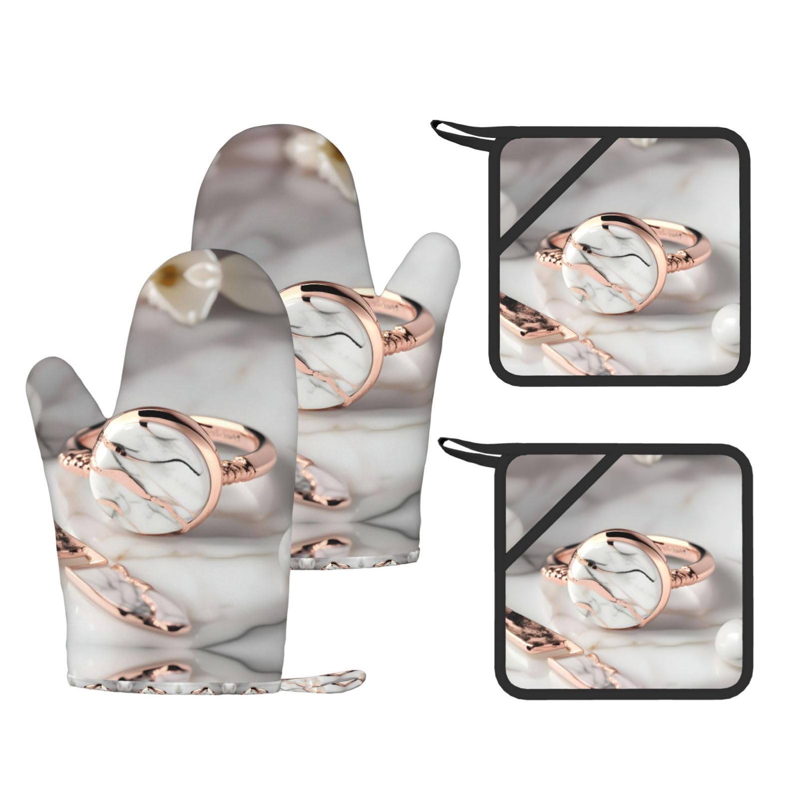Maniques en silicone chic marbre blanc or rose pour toutes vos cuissons