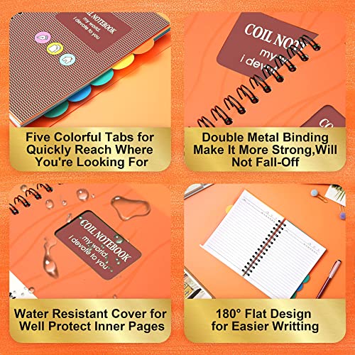 5 Subject Spiral Notebook For Work With Dividers Tabs 6.3 X 8.3In Wide Ruled 240 Pages Multi-Subject College Student Writing Journal For Note Taking Spiral Bound Lined Notebooks For School Office Supplies, Orange #TOP2