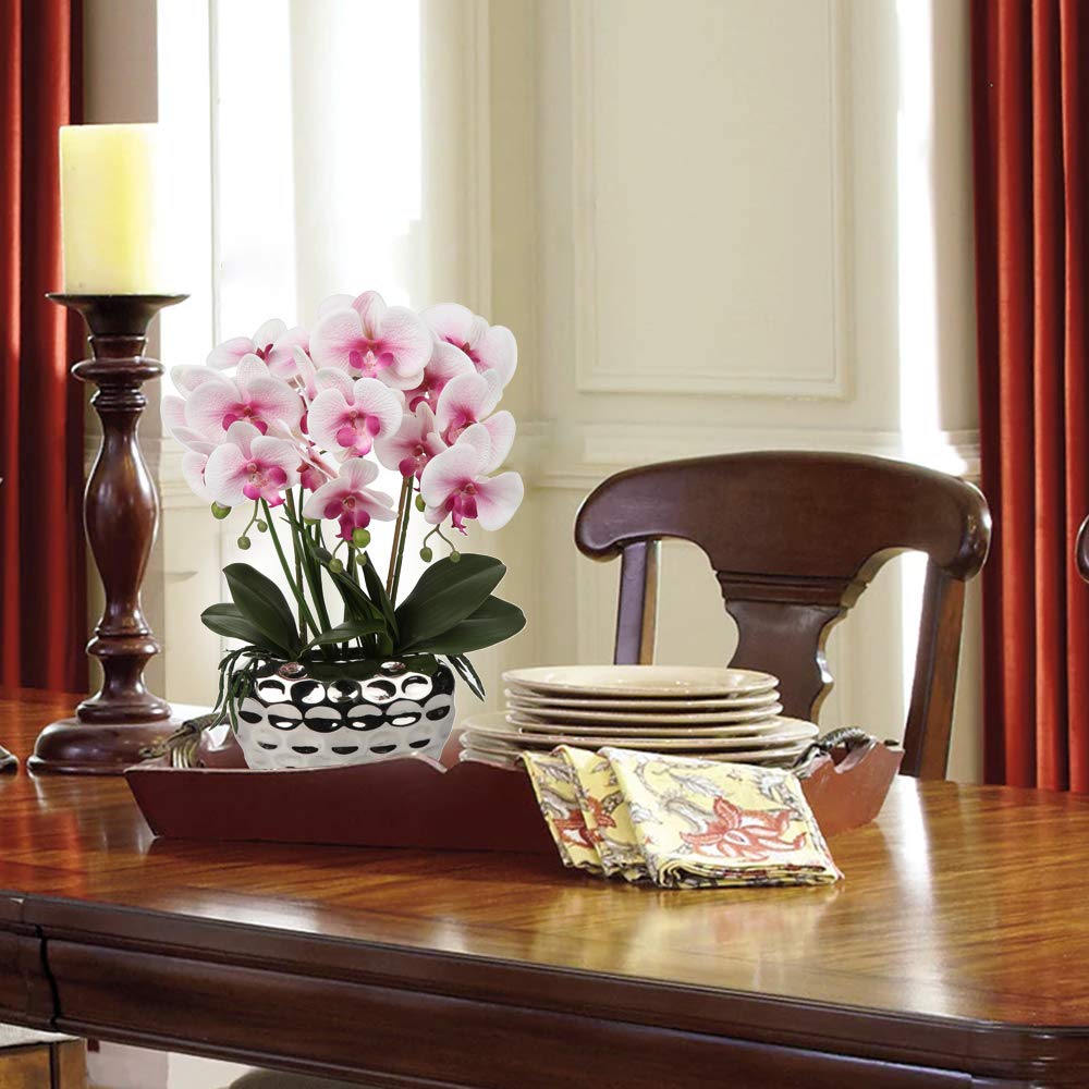 Oairse Plante Artificielle orchidée, Fleurs artificielles, avec de Vraies Fleurs, en céramique, pour décoration de Table, Chambre à Coucher, Salle de Bain, Salon, Höhe 44cm, Rose