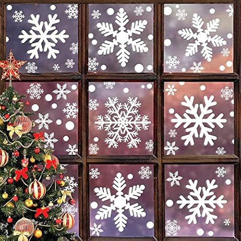 JunmeUir Christmas Window Stickers Reusable Snowflake Stickers,Static Window Snowflakes Clings Stickers for Xmas Decals Window Display, Home Decor (Elegant White)(Extra Large Size)(35*50cm)) Cover