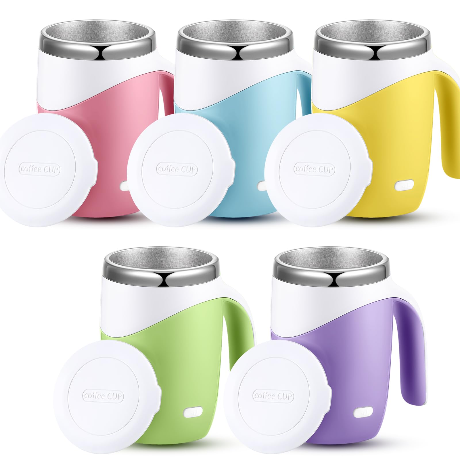 Patelai 5 Pack Self Stirring Coffee Mug Bulk Mixing Cup 13.5oz Stainless Steel Automatic Travel Stirring Mug Gift for Men Woman Employee Birthday