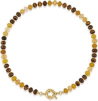 CLASSYZINT Boho Amber Stone Beaded Choker Necklace for Women - Handmade Natural Rainbow Gemstone Necklace