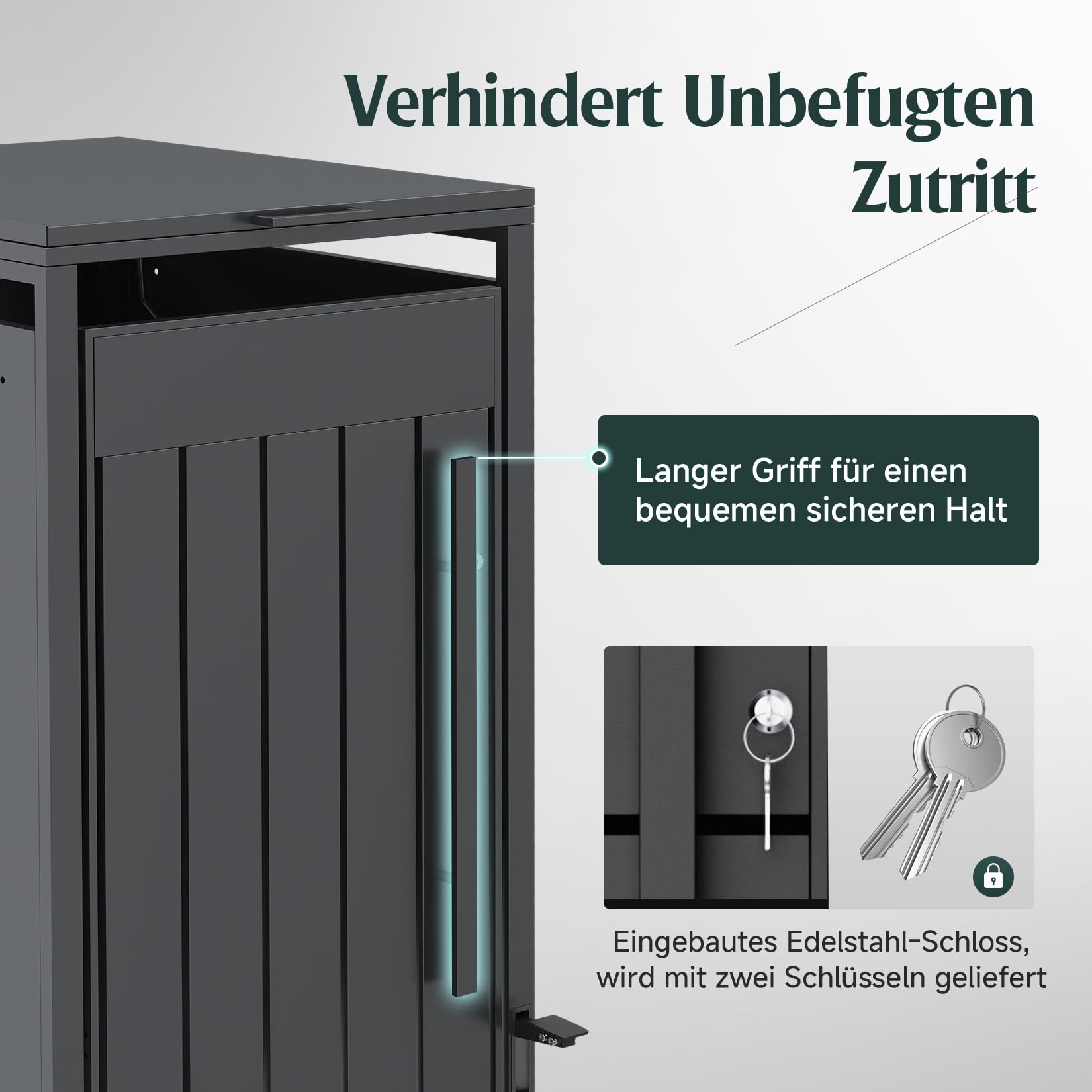 OMERAI Premium Mülltonnenbox 3er 240L mit Fußpedal - Anthrazit Verzinkter Stahl - Automatikdeckel mit Softclose & Schloss - Mülltonnenverkleidung wetterfest & UV-beständig Gerätebox - erweiterbar