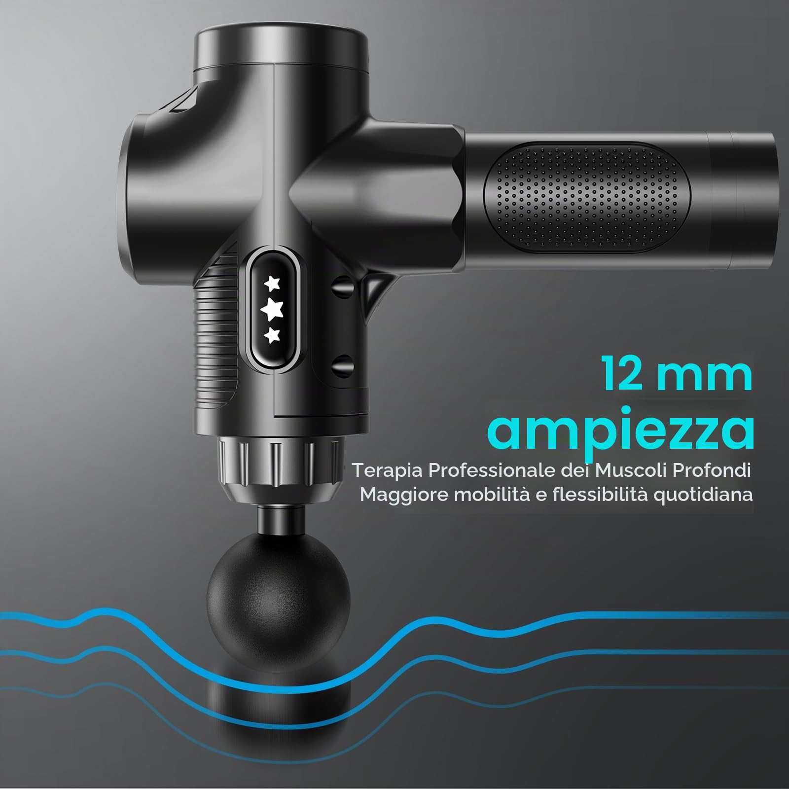 Pistola Massaggio Muscolare, 30 Velocità Pistola Massaggiante Muscolo Profondo Tessuto, 2500mAh Batteria Ricaricabile, 3300RPM Silenziosa Massaggiatore Elettrico, 10 Testine, Schermo Tattile LCD