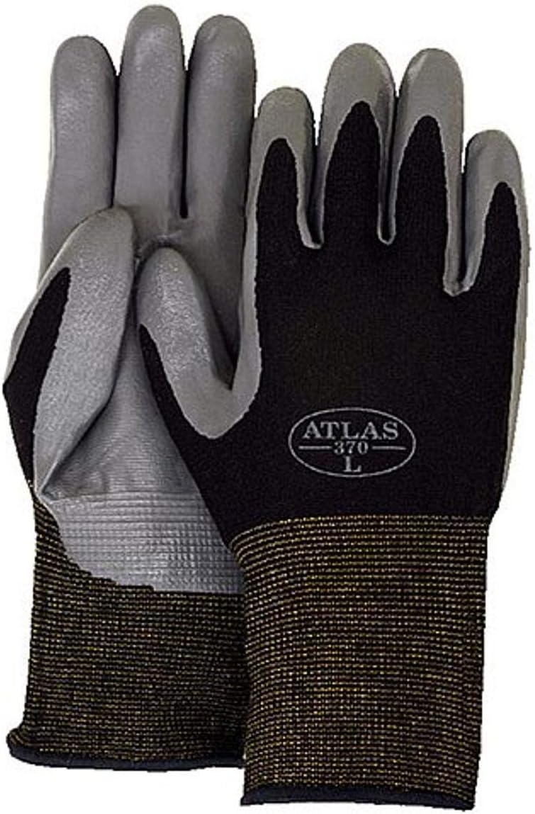 Majestic Glove 3261/L Industrial Glove, Atlas 370 Nitrile Palm on Nylon, Size Large, Black/Gray (Pack of 12)