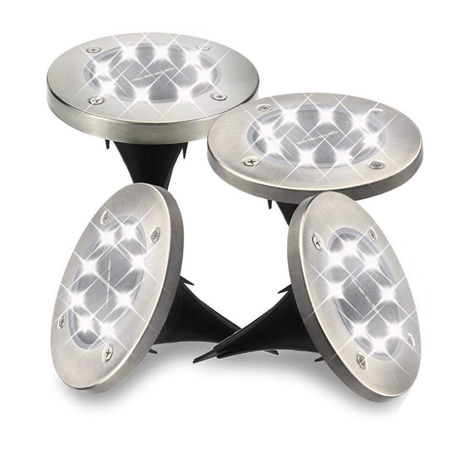 Set di 4 faretti solari a 8 LED, da incasso a terra, per esterni, impermeabili, per prato, giardino, colore luce bianco, bianco, 32 Pack