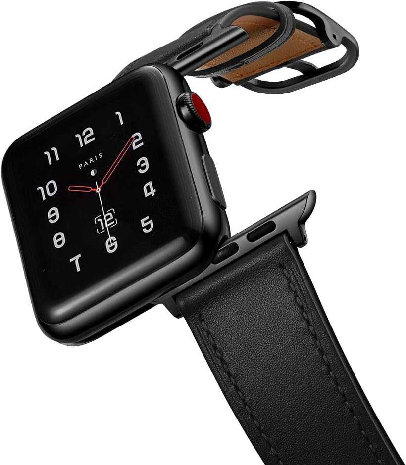 amBand Leather Band Compatible with Apple Watch SE Series 7/6 38mm 40mm 41mm 42mm 44mm 45mm, Genuine Leather Vintage Replacement Strap Classic Bands Buckle Compatible with iWatch SE 7/6/5/4/3/2/1