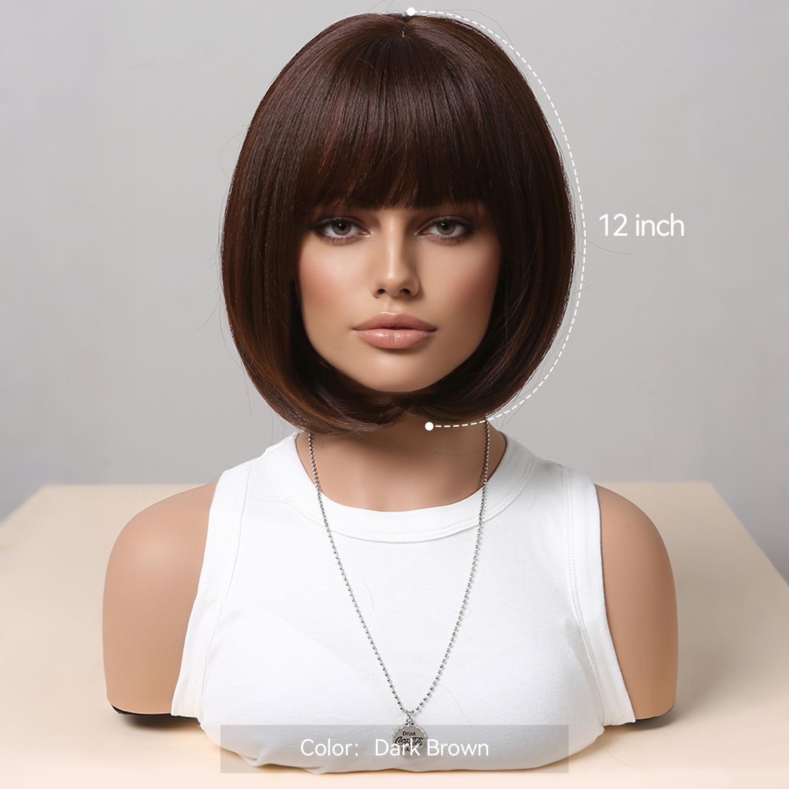 HAIRCUBE Gerade Kurze Charmante Bob mit Bangs Perücken für Frau Natur Hitzebeständige Synthetische Faser Party/Cosplay/Kostüm/Tägliche Perücke (brauner/schwarzer Tee)