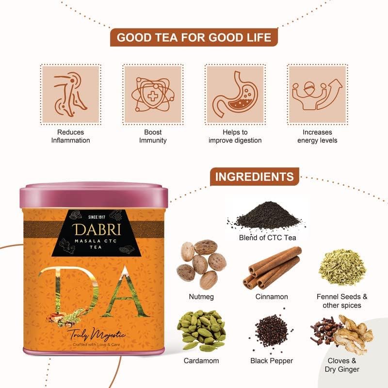 Image of Dabri Royale CTC Tea & Masala Tea chai Premium 80 gm Tin Box Combo (2 Tin Boxes) |Pure Natural Leaf |Premium Organic Blend |Boosts Energy, Immunity & Metabolism |Supports Weight