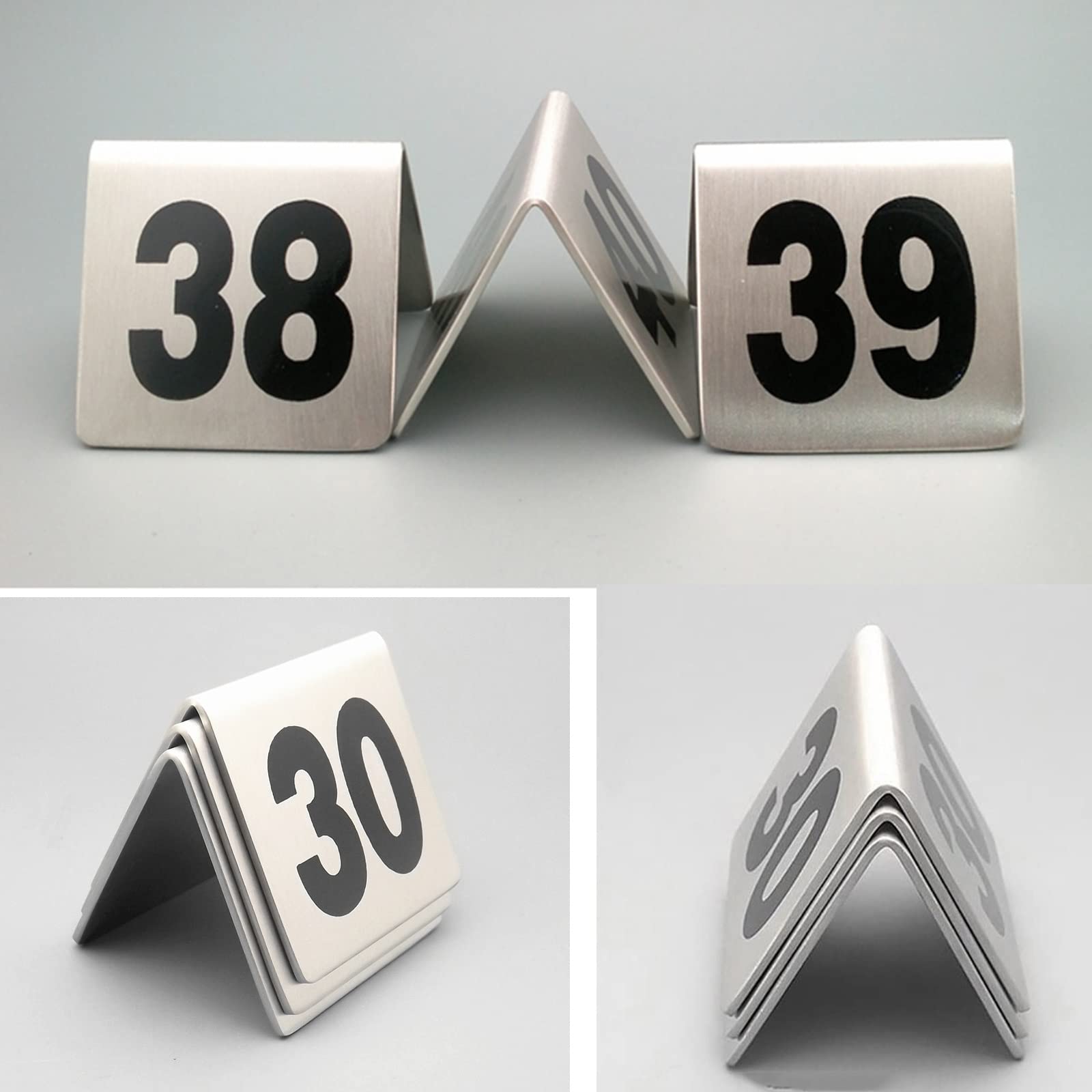 Números de mesa de acero inoxidable para bodas, recepciones, números de mesa de restaurante, carteles, resistentes, livianos, fáciles de limpiar, 1-50 1-100 tarjetas digitales de doble cara (1 a