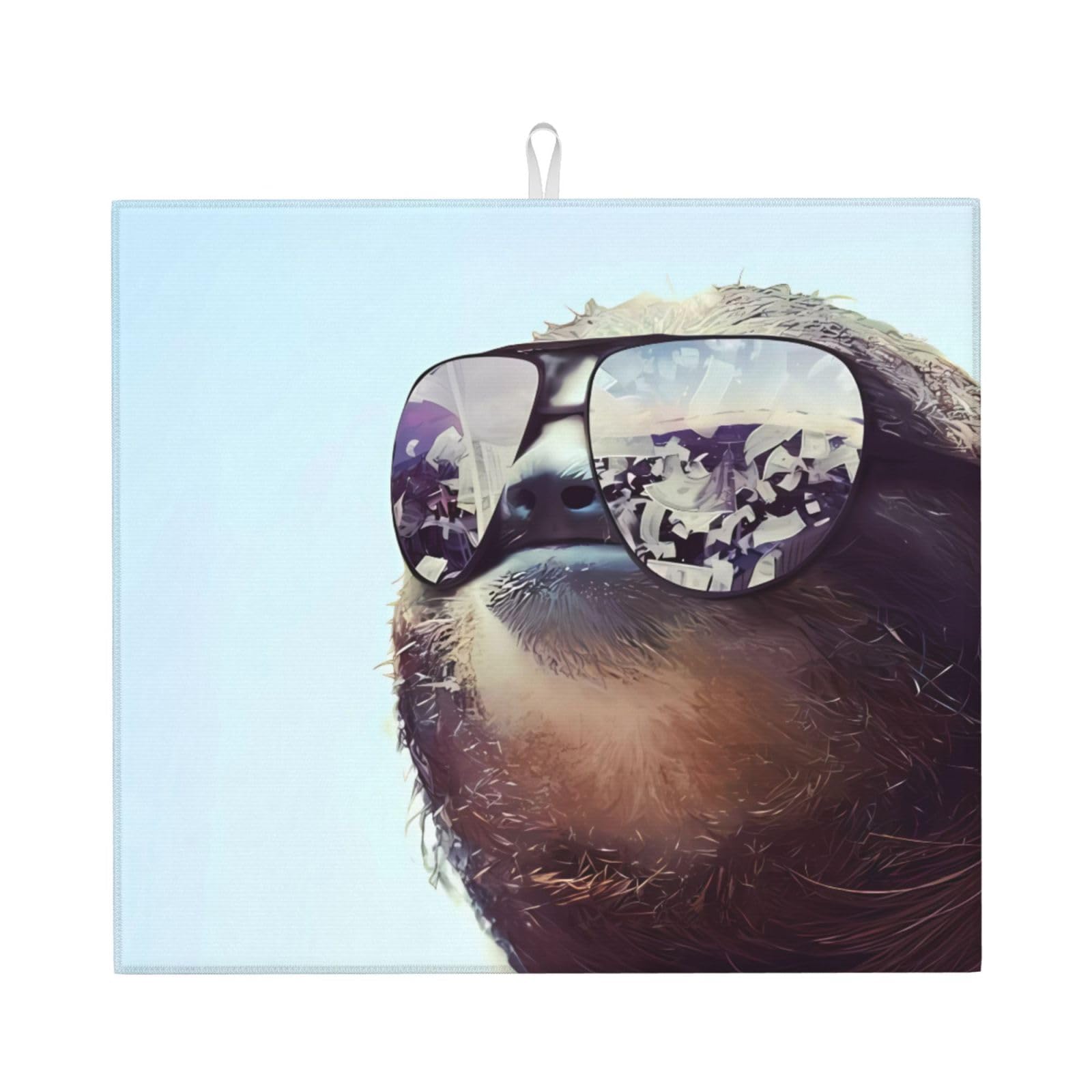 HJFCZH Sloth with sunglasses Prints Kitchen Drying Mat – Absorbent Microfiber Throw for Dishes, Non-Slip Counter Cover, Quick-Drying Layer with Fade-Resistant Print