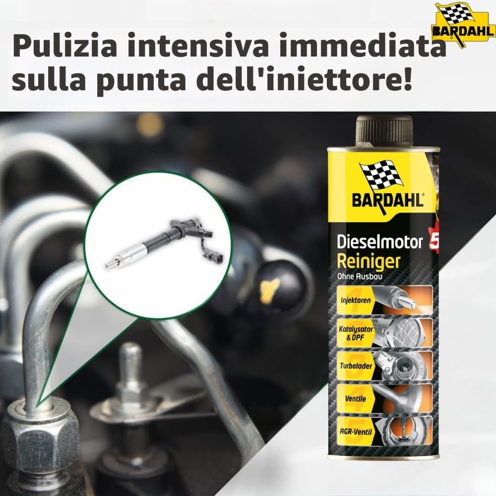 Bardahl, Detergente motore diesel 5 in 1, pulitore sistema per motori diesel, pulizia valvole AGR filtro antiparticolato diesel, iniettori DPF, 500 ml (3)