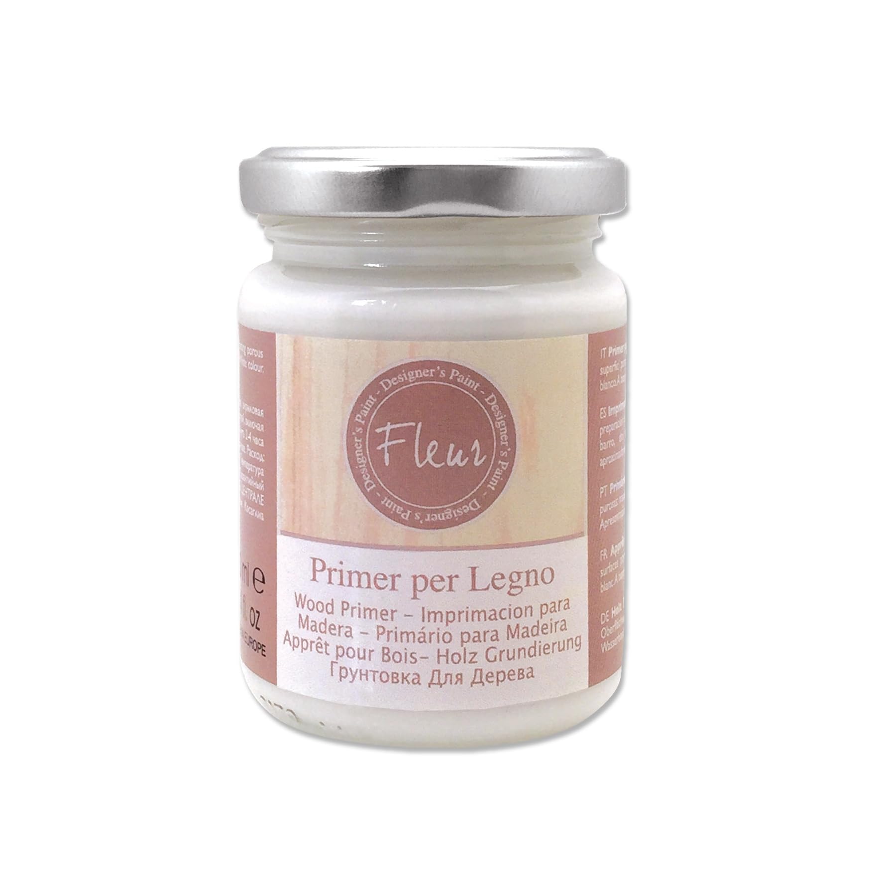 FLEUR DESIGNER'S PAINT | Fondo Acrilico, Adatto per Superfici Porose e Assorbenti, Fleur Primer P01, Legno, Colore Bianco, Made in Italy, Formato 130 ml