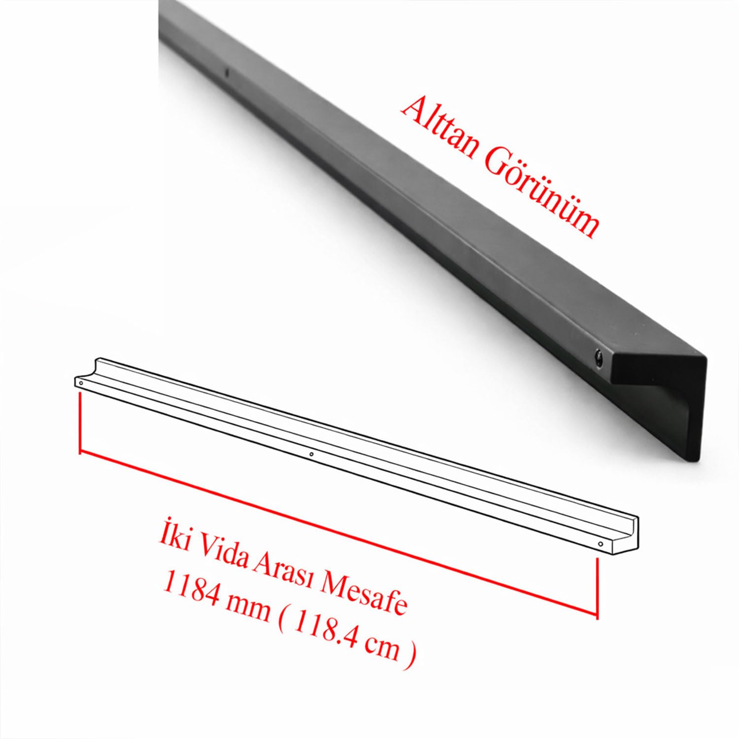 Lada Düz Mat Siyah Çekmece Kulp 1184 mm Modern Uzun Dolap Kapağı Kulbu Dayanıklı Metal Tasarım