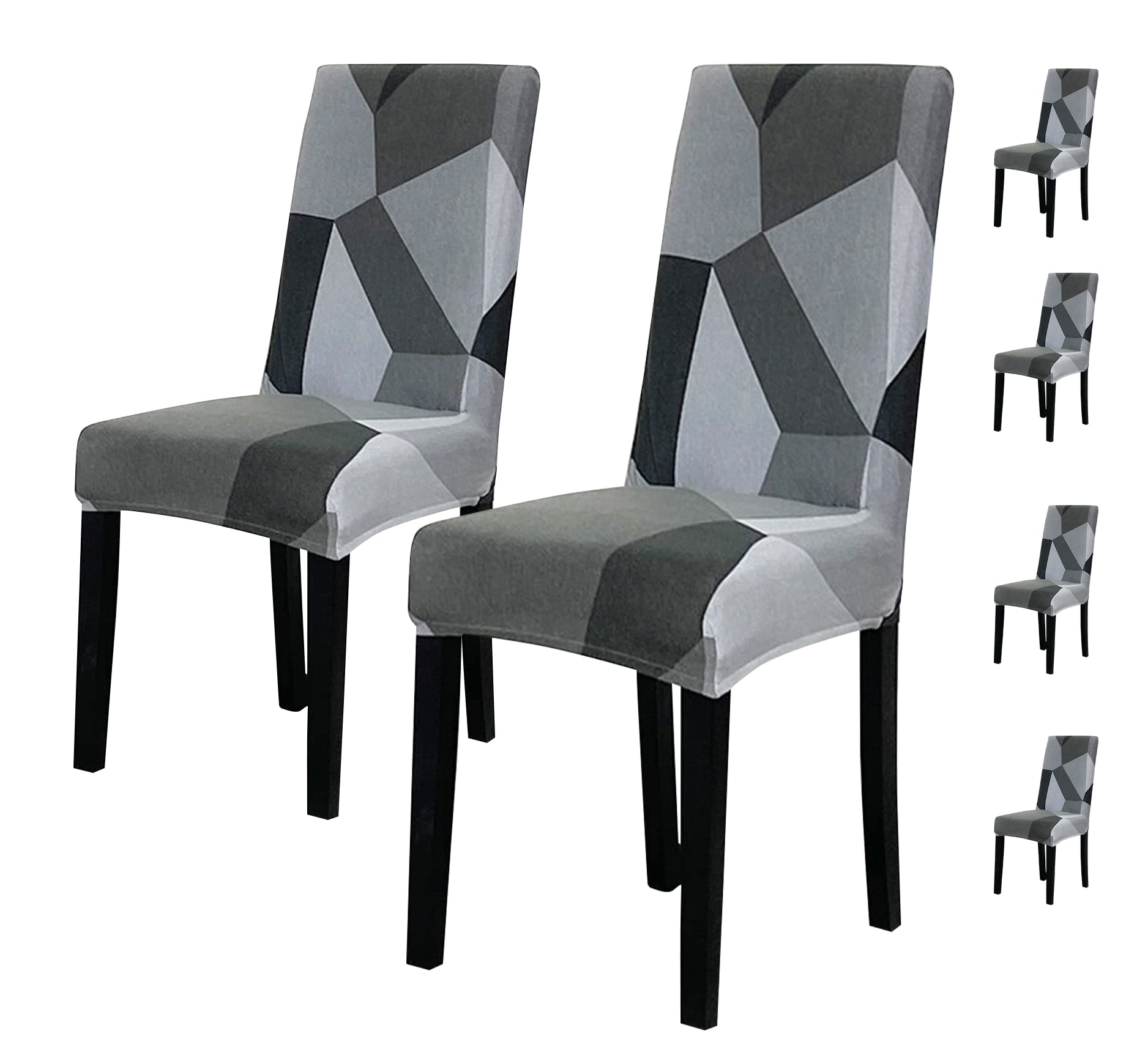 House of Quirk Elastic Chair Cover Stretch Removable Washable Short Dining Chair Cover Protector Seat Slipcover (Pack of 6, Grey Dark Grey Prism)-image-26