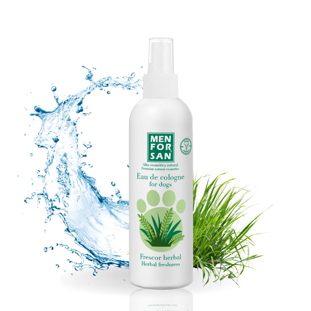 MENFORSAN Agua de colonia para perros | Herbal | Aroma intenso y refrescante | Efecto desodorante | Con Ingredientes muy suaves ue NO irritan la Piel | Con Ph Neutro | 125 ml