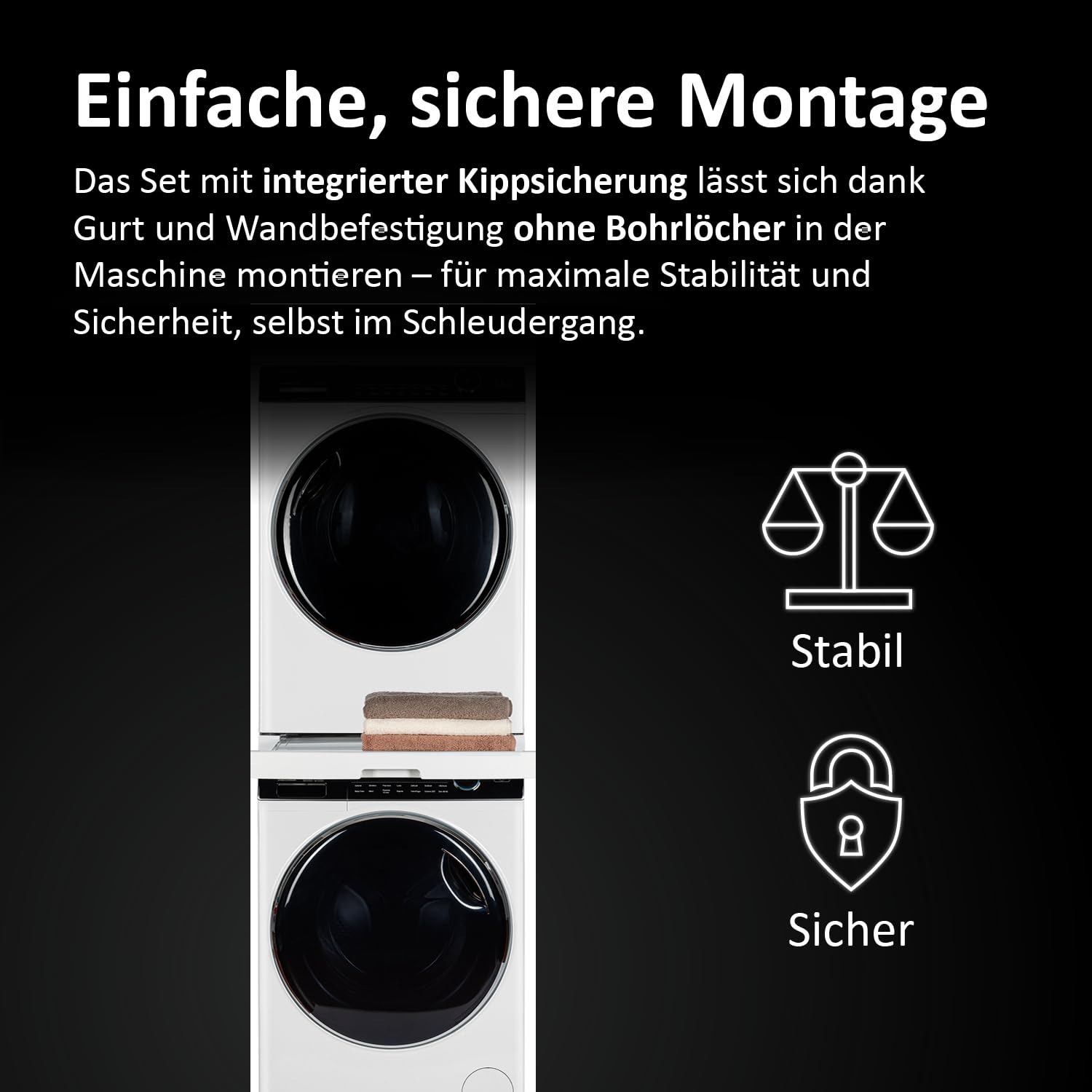 Haier Zwischenbaurahmen für Trockner & Waschmaschine, ausziehbar I Universaler Verbindungsrahmen für Haier Waschmaschine Serie 3, 5, 7 & Trockner Serie 5, 7 I Kippsicherer Zwischenbausatz weiß