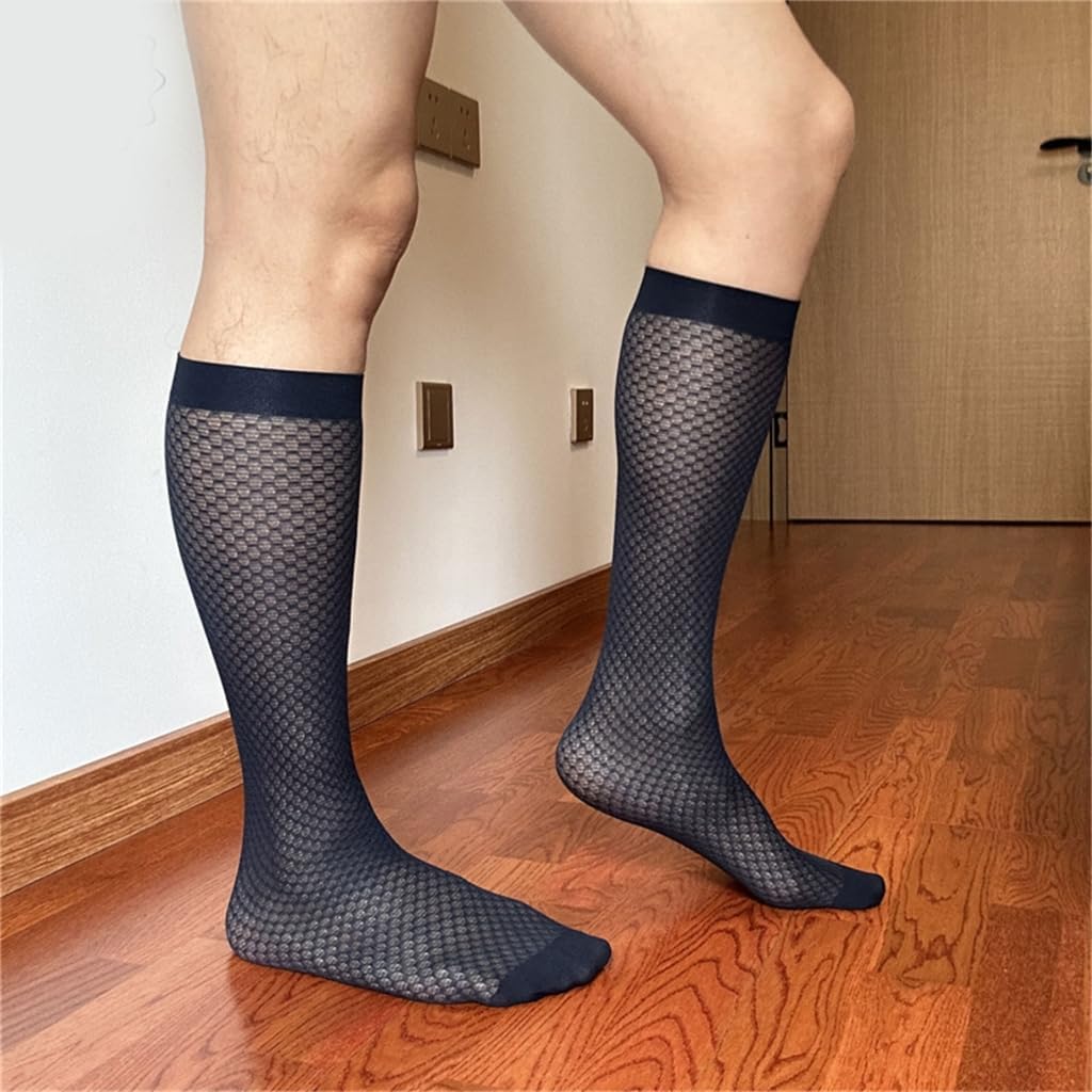 Mens Sheer Business Dress Sock Long Over the Calf Dress or Work Socks Nylon Formal Sock Knee Highs Work Stockings