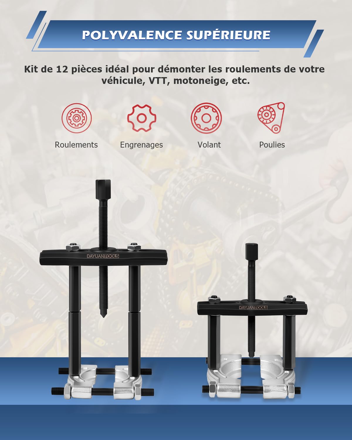 DAYUAN 12 pièces Ensemble d'extracteurs de roulements, séparateur de roulements, kit d'extraction de roulements de Roue de pignon avec mâchoires de 30 à 70 mm | Kit d'extraction de roulements à billes de 5,1 cm et 7,6 cm