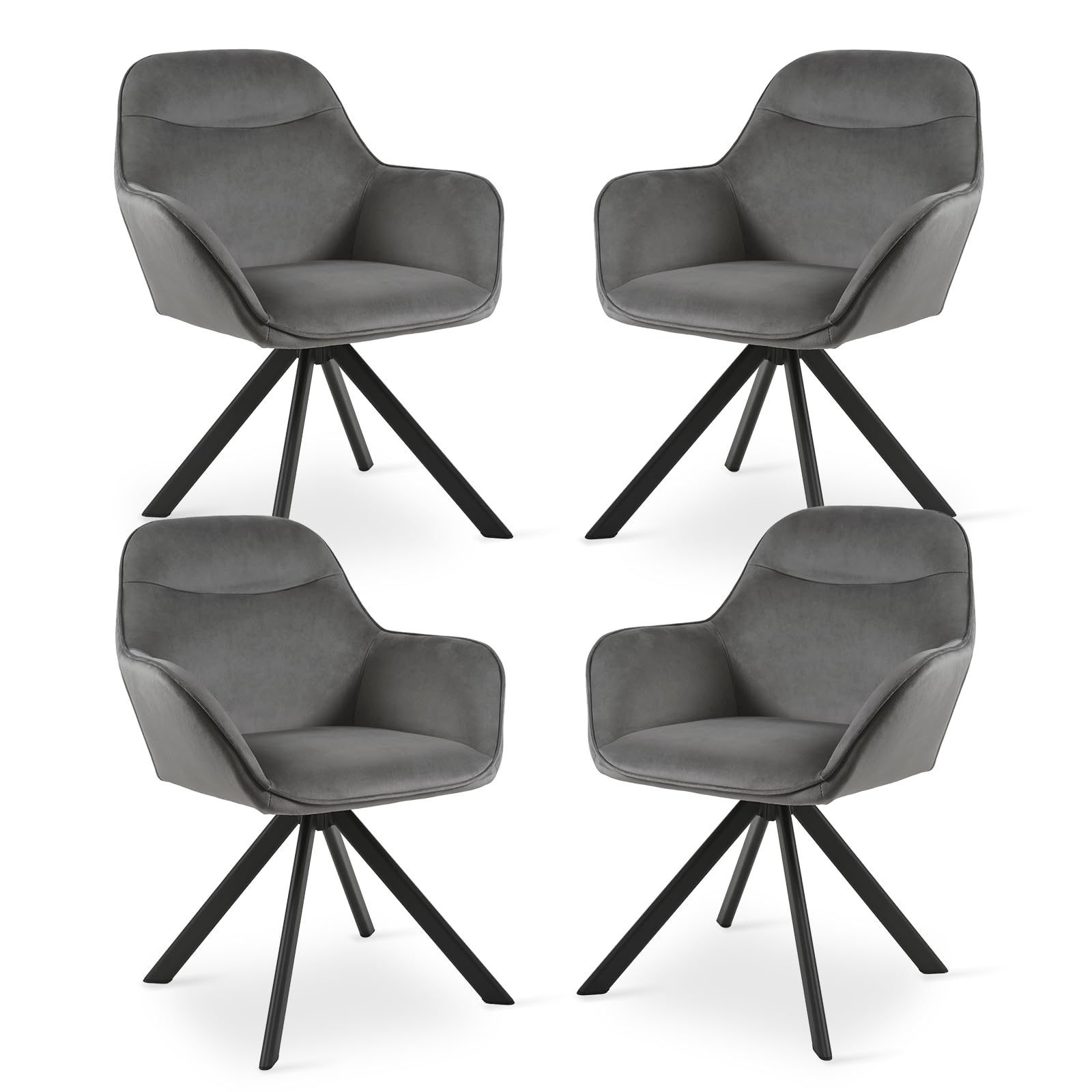 Goeurvant Swivel Dining Chairs Set of 4, 360° Upholstered Armchairs with Metal Legs, Modern Kitchen Chairs for Living Room, Office & Vanity, Dark Gray