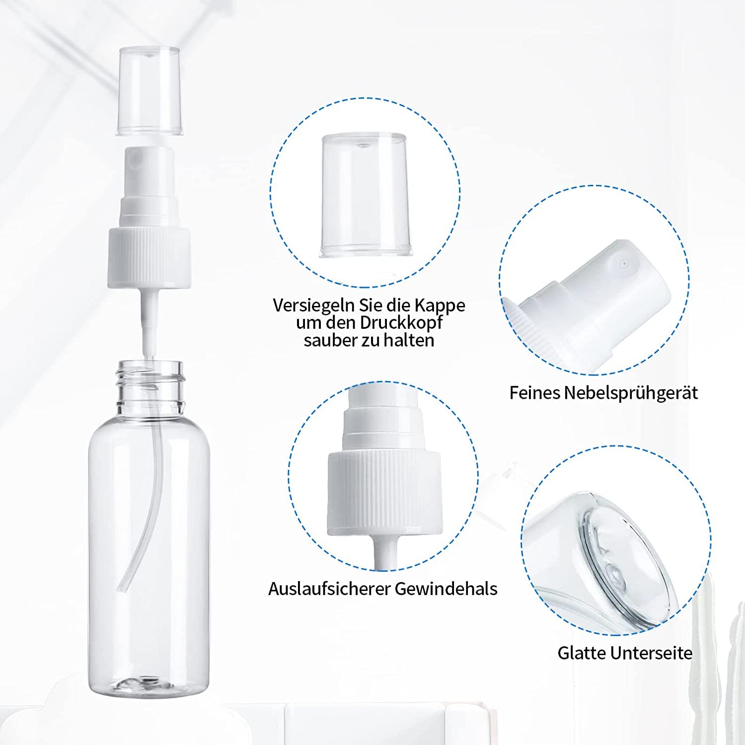 100 Piezas 50ml Rosa Recargable Botellas Con Sprayer Transparente para Limpieza Fina Botella de Spray Vacías Plástico, para Perfume Viaje Artículos de Agua Cosmético Alcohol + 1 x Embudo