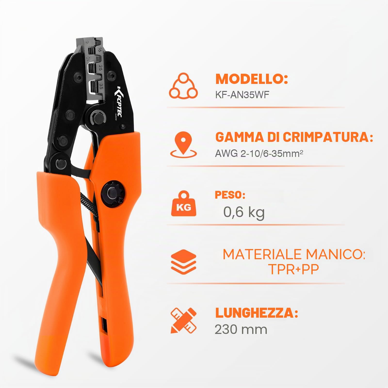 KF CPTEC Pinza crimpatrice per terminali a ghiera AWG 2-10/6-35mm², pinza per terminali a ghiera - utensile per crimpatura di terminali a ghiera, pinza per crimpatura di terminali a ghiera