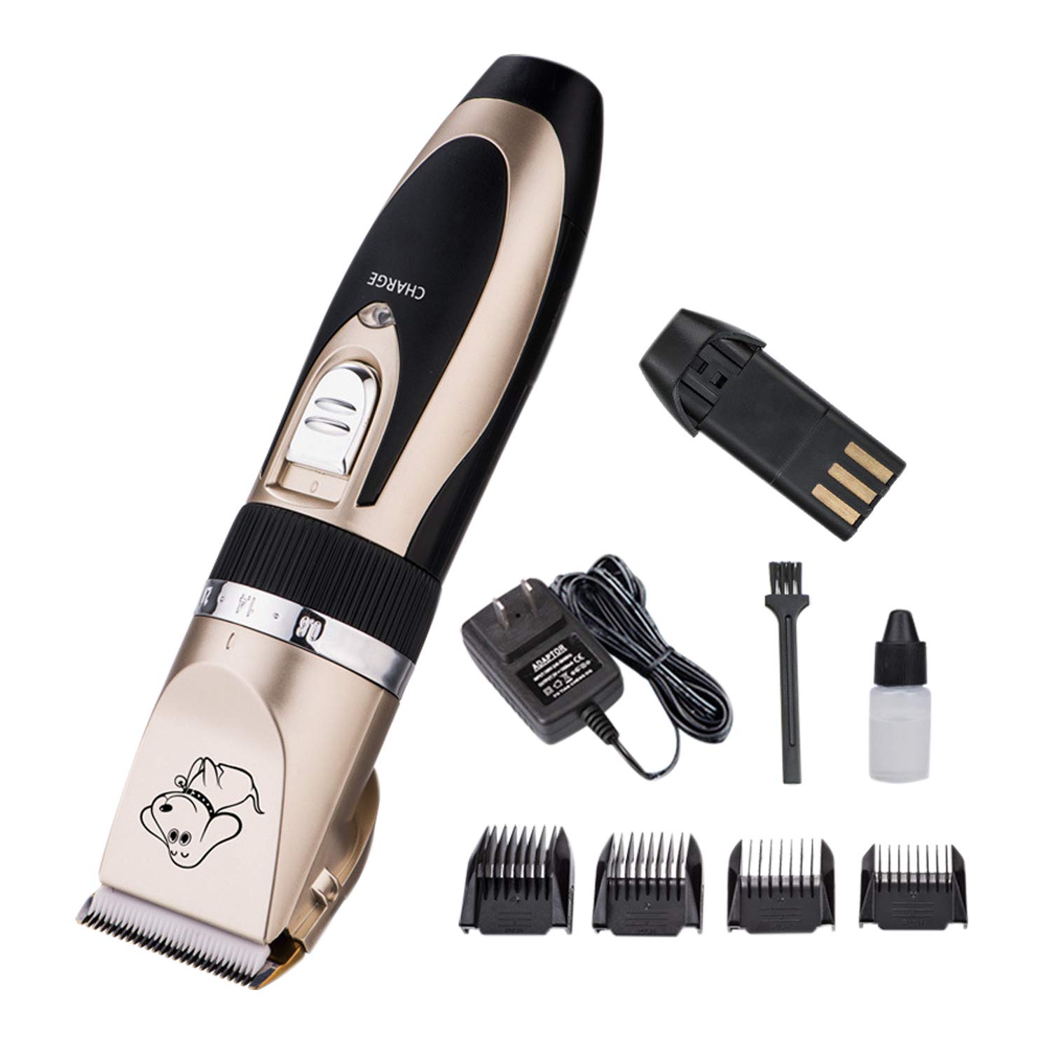 Tondeuse Chien Chat Charge Rapide Kit Rechargeable Rasoir Toilettage Lame Détachable Lavable Bruit Faible Or 17.5 * 4.5cm
