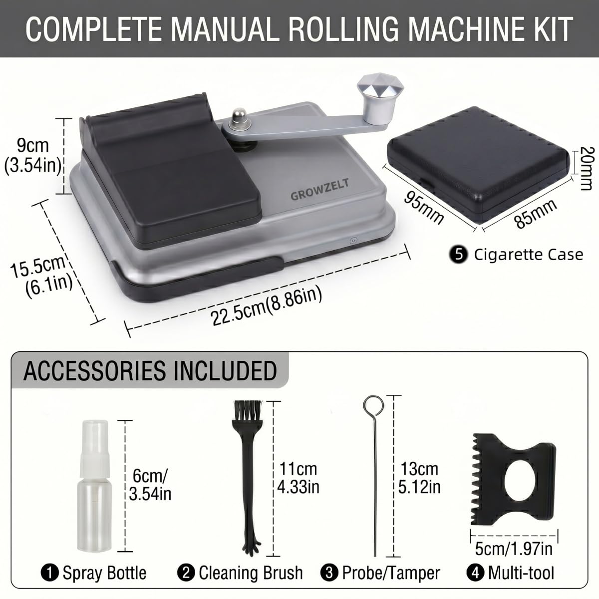 Zigarettenstopfmaschine Manuell 8mm mit Aufbewahrungsbox und 4 Zubehör,Doppelspur Stopfmaschine für Zigaretten (ohne Verstopfungen), ideale Zigarettenstopfmaschine für Zuhause und Unterwegs GROWZELT