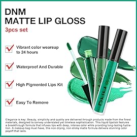 evpct 3Pcs Dark Pale Teal Forest Emerald Green Matte Glitter Shimmer Shiny Liquid Lipstick Lip Stain Sets for Women Matte+Lipstick Long Lasting Waterproof 24 hr Magic Lipstick 24 Hours original