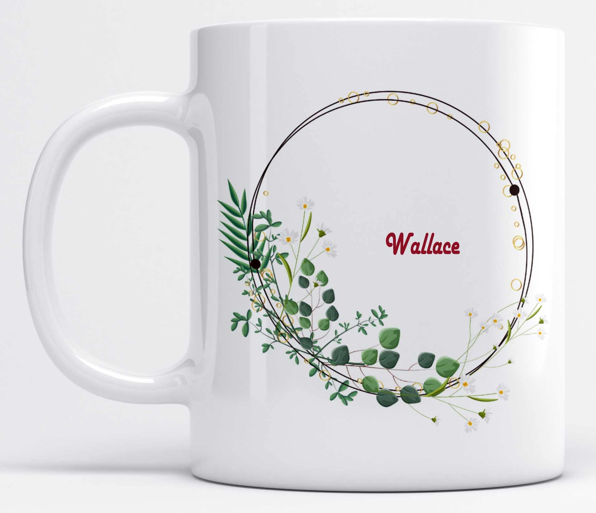 LOROFY Name Wallace Printed Beautiful Leaves Design Floral Ceramic Coffee Mug (325ML)