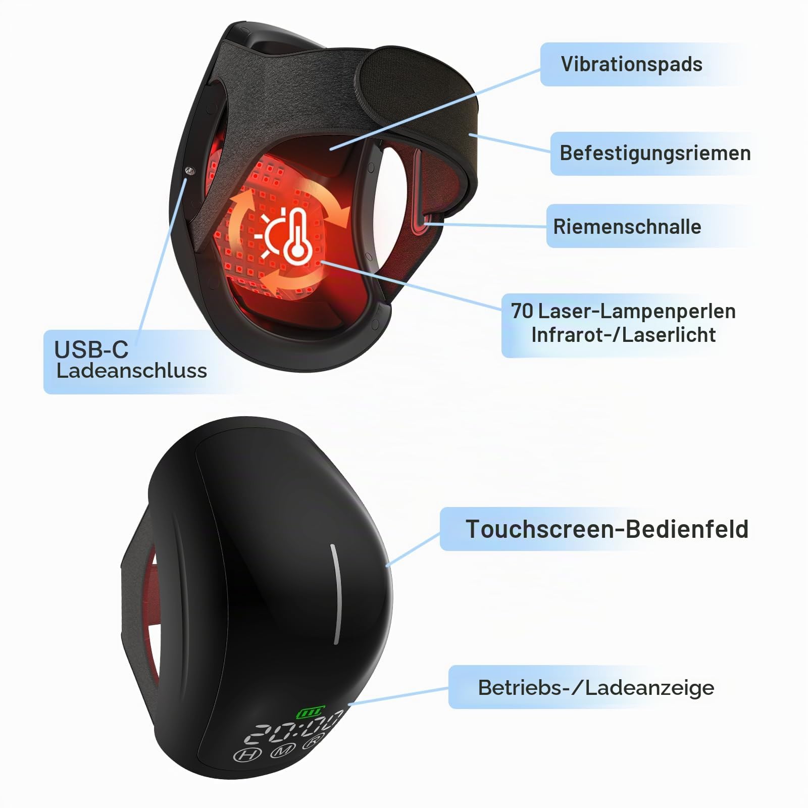 iKeener Knie Massagegerät Arthrose Schnurloses mit Wärme&Vibration,FDA Zugelassen Kalte Infrarot Lasertherapie Knieorthese,für Knieschmerzen Schwellungen Steifer,Bänder Muskelverletzungen (Schwarz)
