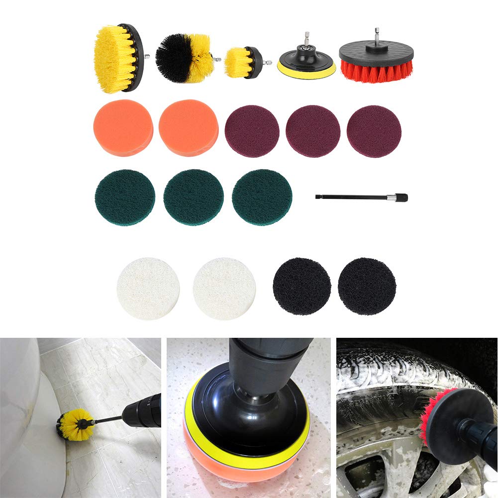 Set di 18 spazzole per trapano elettrico, multifunzione in nylon, accessori per la pulizia della casa, per vasca da bagno, malta, tappezzeria, superficie del bagno