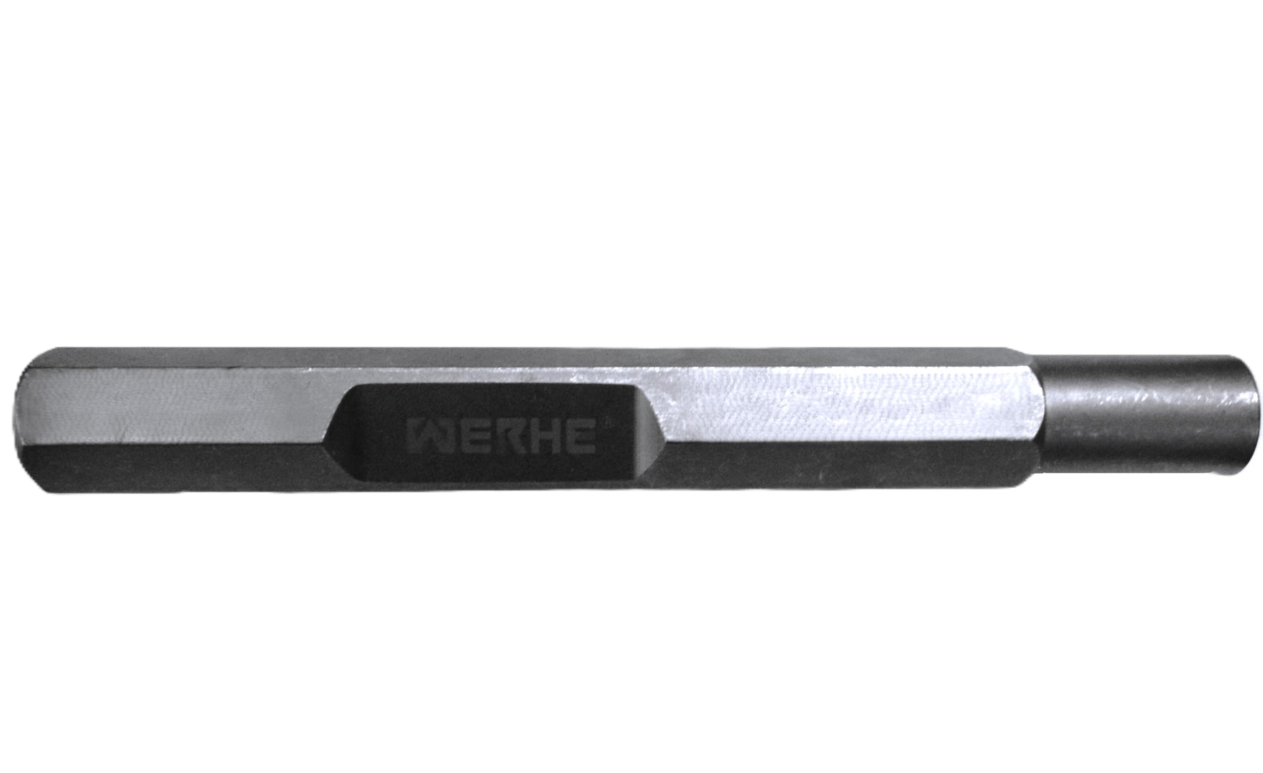 WERHE Hincador de Picas HEX28, Ø 13,5 mm, 22x260 mm | acero templado, compatible con martillos demoledores, profundidad del agujero 40 mm, para picas de tierra profundas