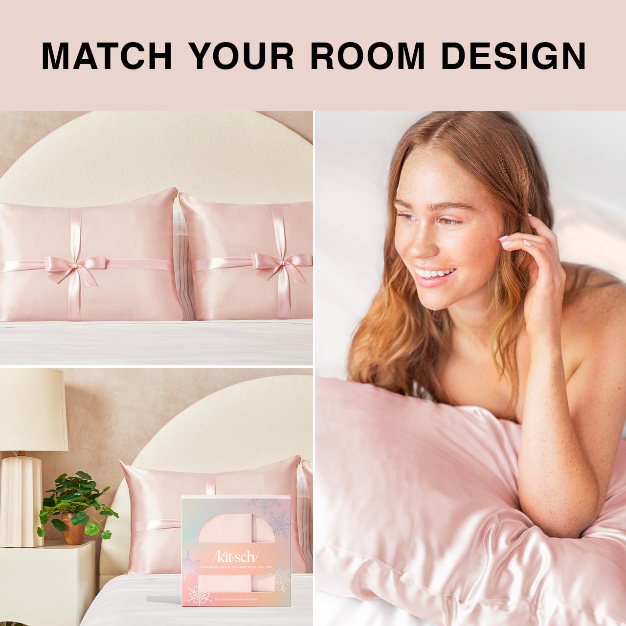 Kitsch Satin Pillowcase with Zipper for Hair & Skin - Softer Than Silk Pillow Cases, Smooth Cooling Satin Pillow Case, Wrinkle-Free, Machine Washable - Pillow Cases Standard Size (19x26) - Blush: Standard/Queen (2 Pack) Holiday Blush