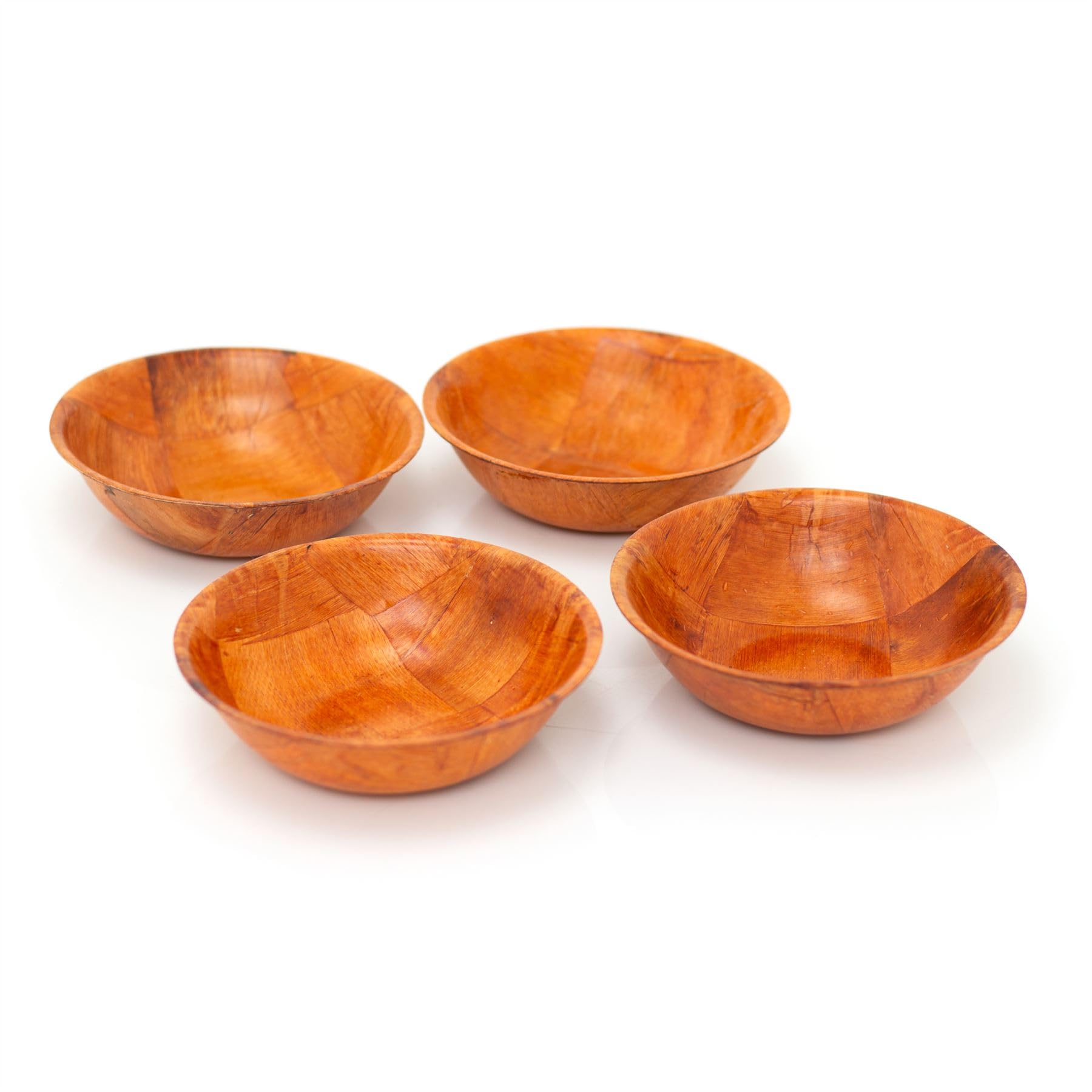 Carousel Home Set of 4 Round Wooden Woven Bowls | Wood Kitchen Bowls Woven Wood Snack Bowls | 4 Piece Rustic Serving Bowl Set - 15cm